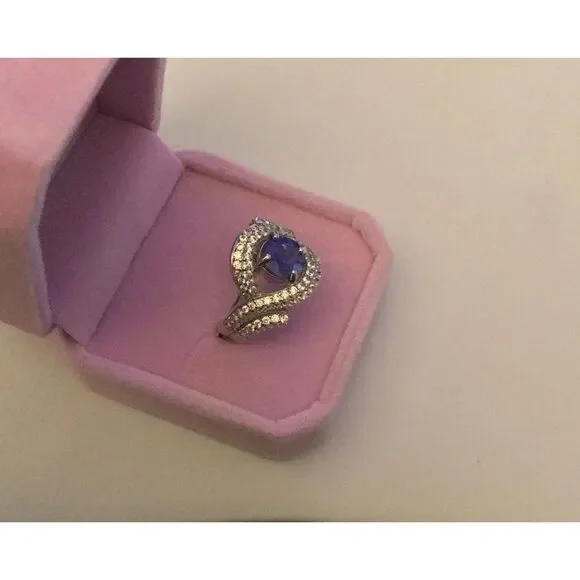 Gorgeous New Genuine Tanzanite & White Sapphire Gemstone Ring Sz 8